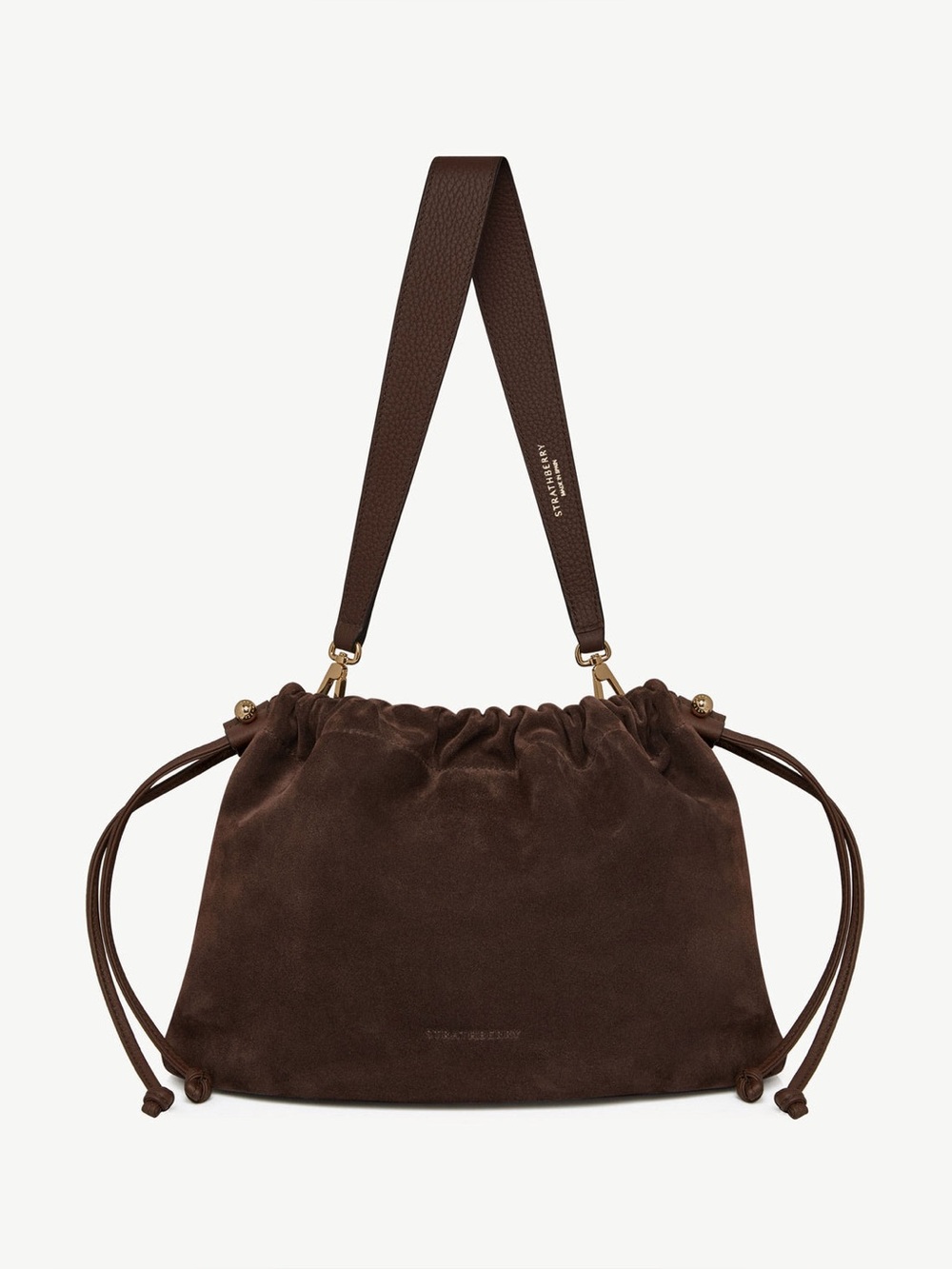 Strathberry Charlotte Midi Drawstring Chocolate Suede